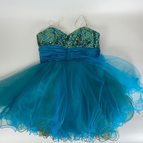 Short Aqua Blue Formal Dress - Picture 2 of 2